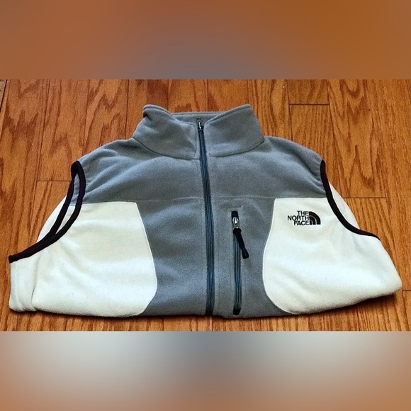 Men’s Medium Vintage 1990s Fleece Colorblock Grey White THE NORTH FACE Vest - Picture 6 of 14